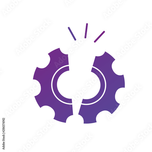 broken gear in half logo design, repair concept, broken wheel. vector illustration isolated on white background.