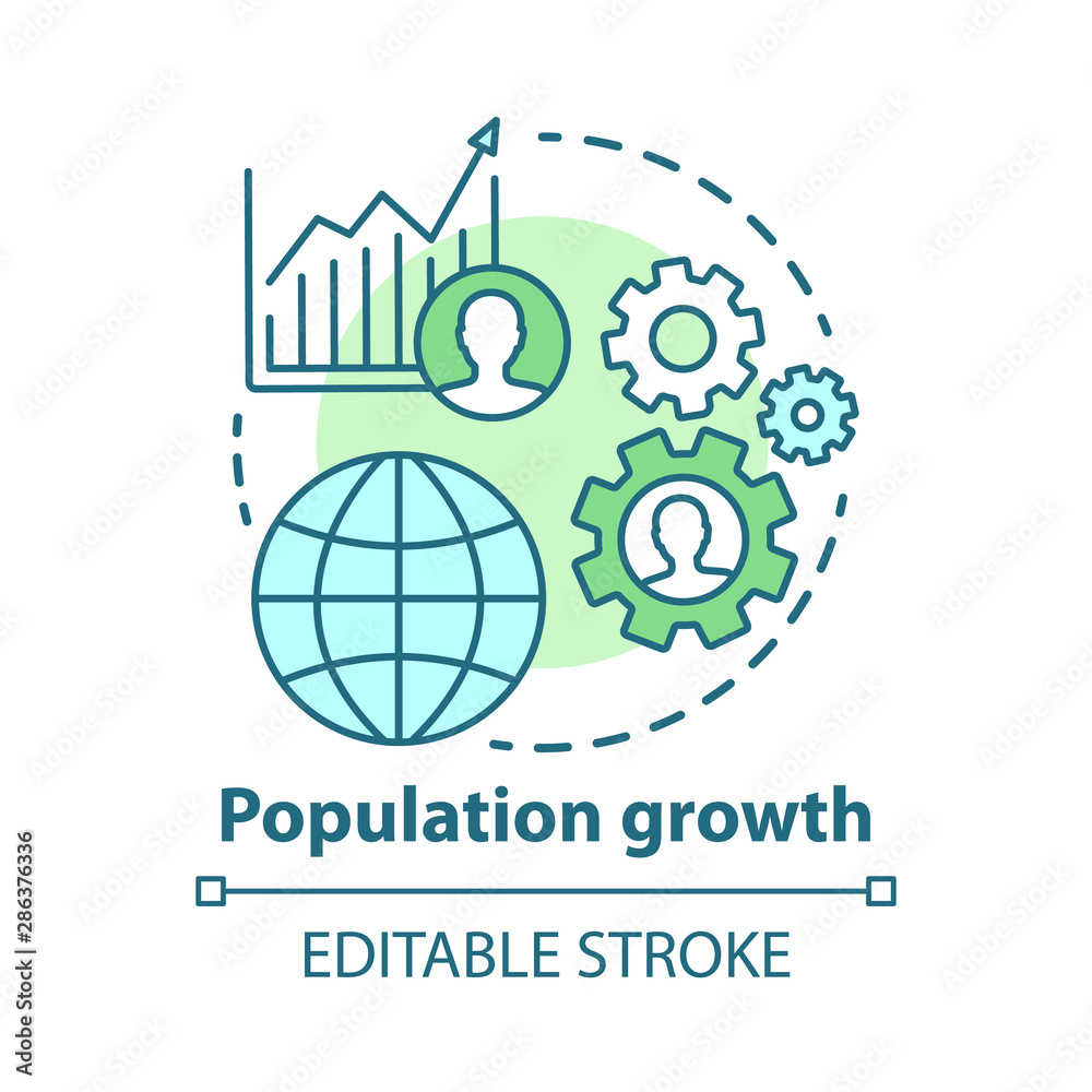 Population growth concept icon. World human overpopulation idea thin line illustration. Increasing number of people. Demographic problem. Vector isolated outline drawing. Editable stroke Population growth concept icon. World human overpopulation idea thin line illustration. Increasing number of people. Demographic problem. Vector isolated outline drawing. Editable stroke