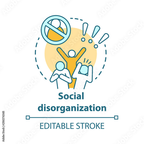 Social disorganization concept icon. Behavioral problems thin line illustration. Crimes against humanity, discrimination. Social conflicts & bullying. Vector isolated outline drawing. Editable stroke