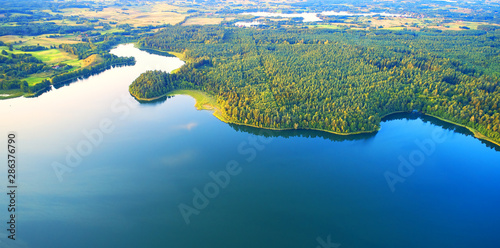Fototapeta Naklejka Na Ścianę i Meble -  Aerial landscape from the drone - lake in masuria lake district