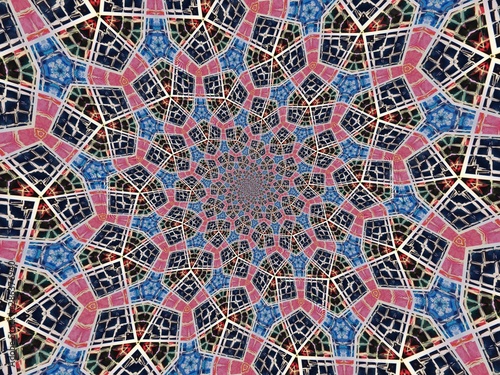 Fototapeta Colorful digital graphic kaleidoscope symmetry mandala style in laser light tria