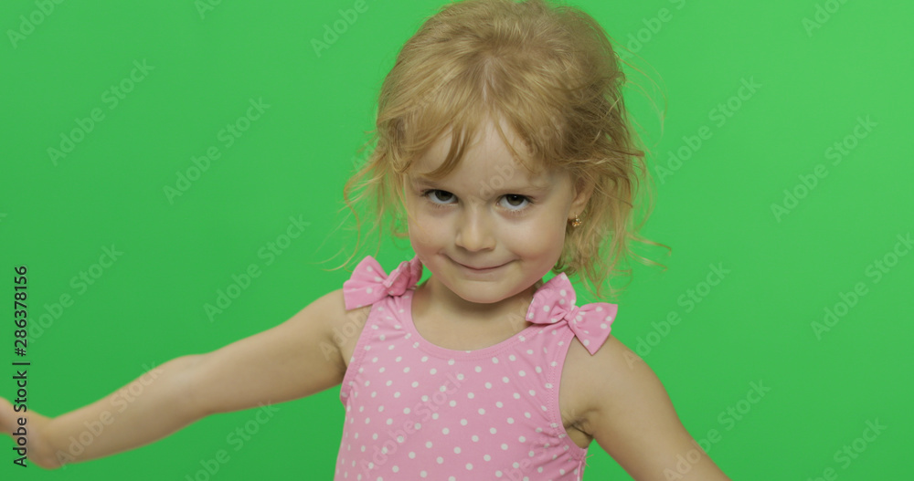 Pretty child in pink swimsuit. Portrait close up. Chroma Key Pretty child in pink swimsuit. Portrait close up. Chroma Key