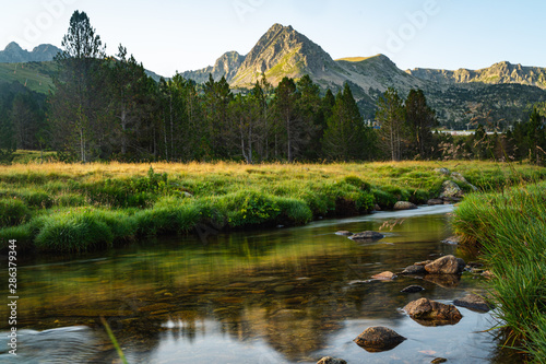 Mountain river landscape in Pyrenees.