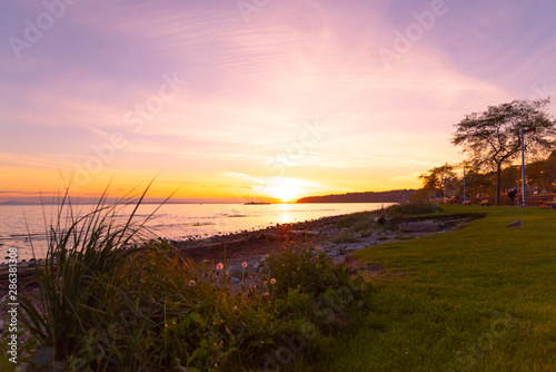 Beautiful sunset with view of the Pacific Ocean in White Rock, British Columbia, Canada