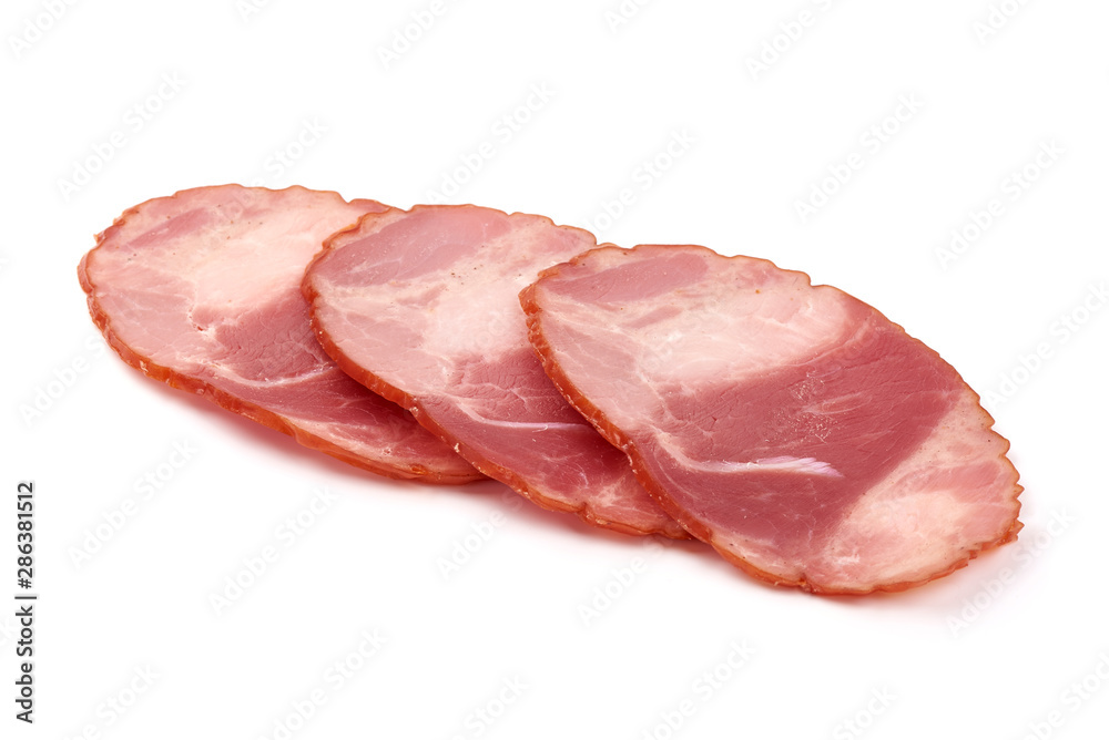 Krakow smoked sausage, dried ham, isolated on white background Krakow smoked sausage, dried ham, isolated on white background