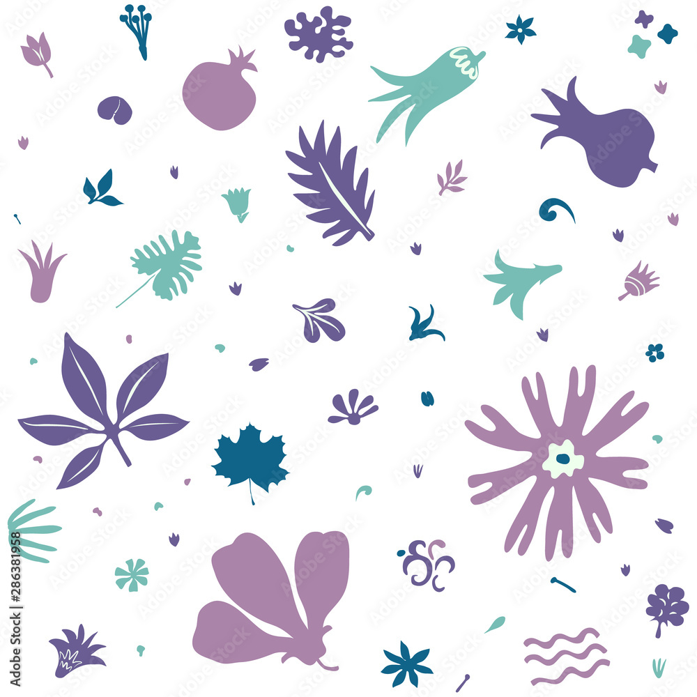 floral seamless tileable pattern with stylized plants and flowers