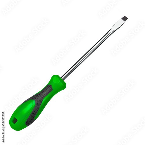 Green screwdriver isolated on white background, hand tool
