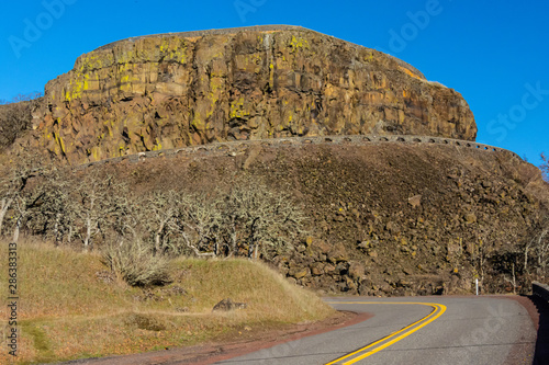 Columbia River Gorge, between Oregon and Washington states. Pictures are Columbia River Basalt rock. photo