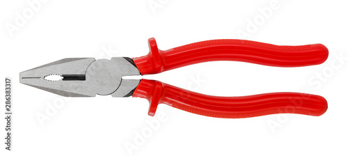 Red plier isolated on white background, hand tool photo