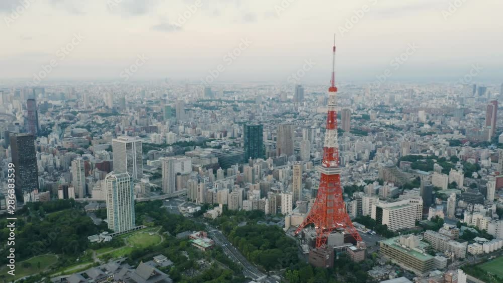 Tokyo skyline at sunrise, Japan - 4k Aerial drone footage