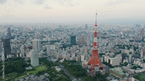 Tokyo skyline at sunrise, Japan - 4k Aerial drone footage photo