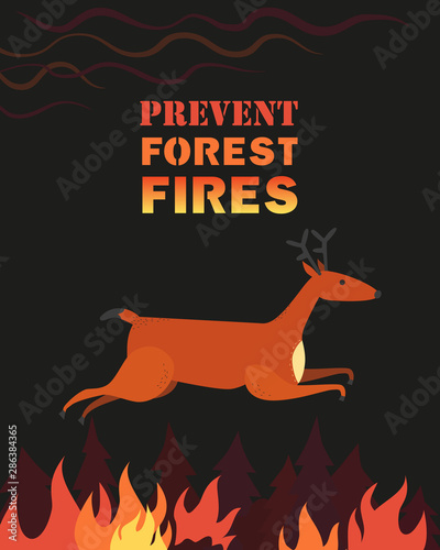 Prevent forest fires flat color vector poster concept