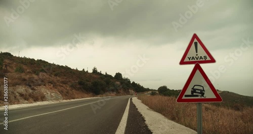 raffic sign attention bad road in turkey photo