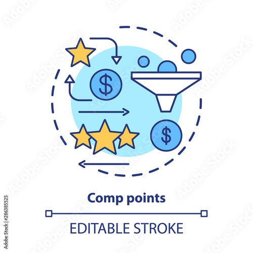 Casino comp points concept icon. Redeem points and bonuses idea thin line illustration. Cashback and reward offer. Loyalty reward program. Vector isolated outline drawing. Editable stroke