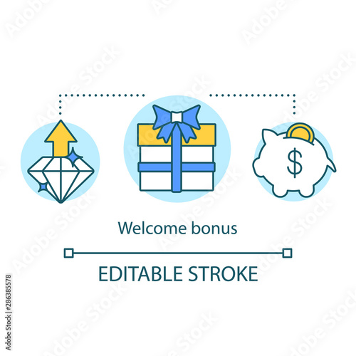 Casino welcome bonus concept icon. Gift & presents idea thin line illustration. Redeem points, customer reward program. Discounts, special offers. Vector isolated outline drawing. Editable stroke
