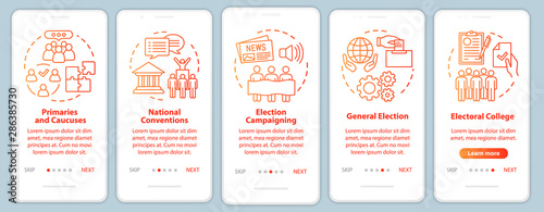 Elections onboarding mobile app page screen vector template. Politics and social events. Walkthrough website steps with linear illustrations. UX, UI, GUI smartphone interface concept