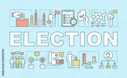 Election word concepts banner. Holding presidential or parliamentary voting. Citizens ballot. Presentation, website. Isolated lettering typography idea with linear icons. Vector outline illustration