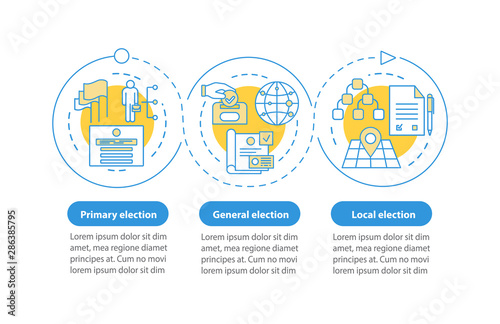 Election day vector infographic template. Business presentation design elements. Data visualization with three steps and options. Process timeline chart. Workflow layout with linear icons