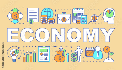 Economy word concepts banner. Economic sector. Business and manufacturing. Merchandising. Presentation, website. Isolated lettering typography idea with linear icons. Vector outline illustration