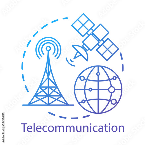 Telecommunication concept icon. Overall wireless network. Satellite connection. Global communication system idea thin line illustration. Vector isolated outline drawing. Editable stroke