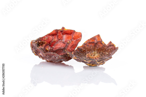 Group of two pieces of lavender strawberry ice tea macro isolated on white background