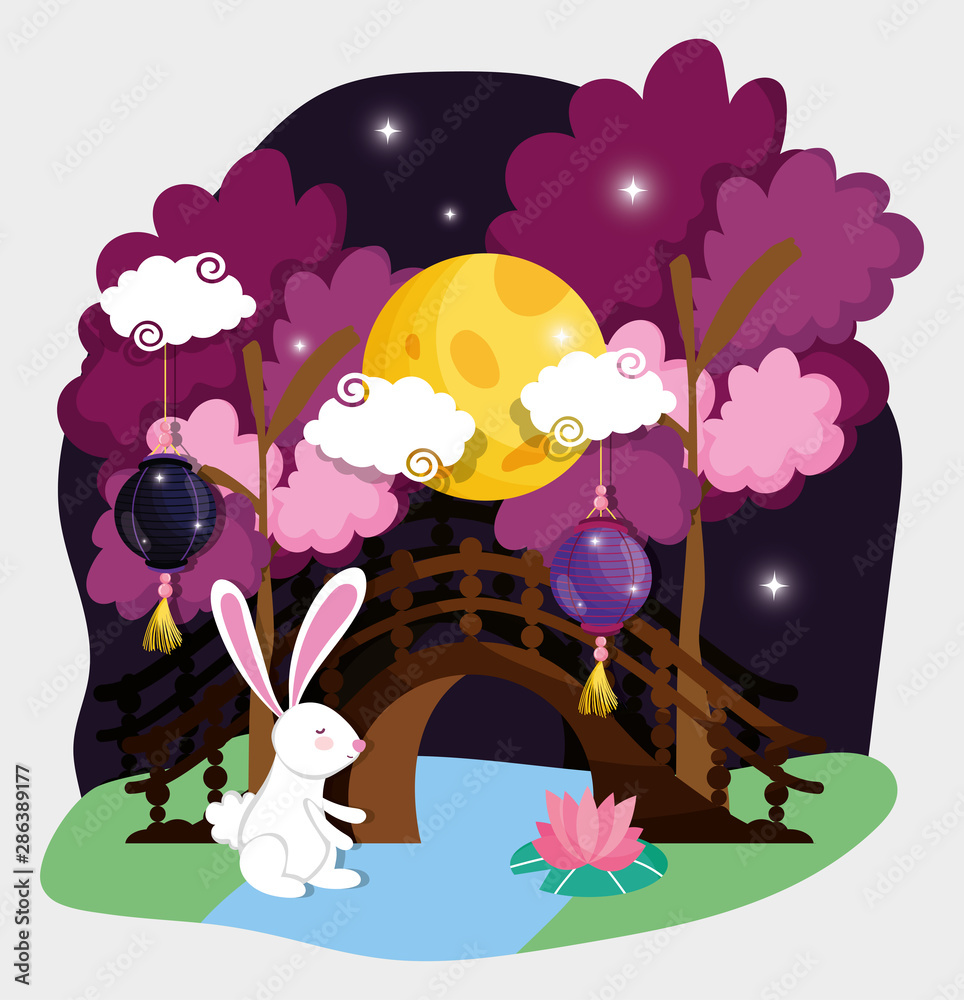 Naklejka premium rabbit happy moon festival image