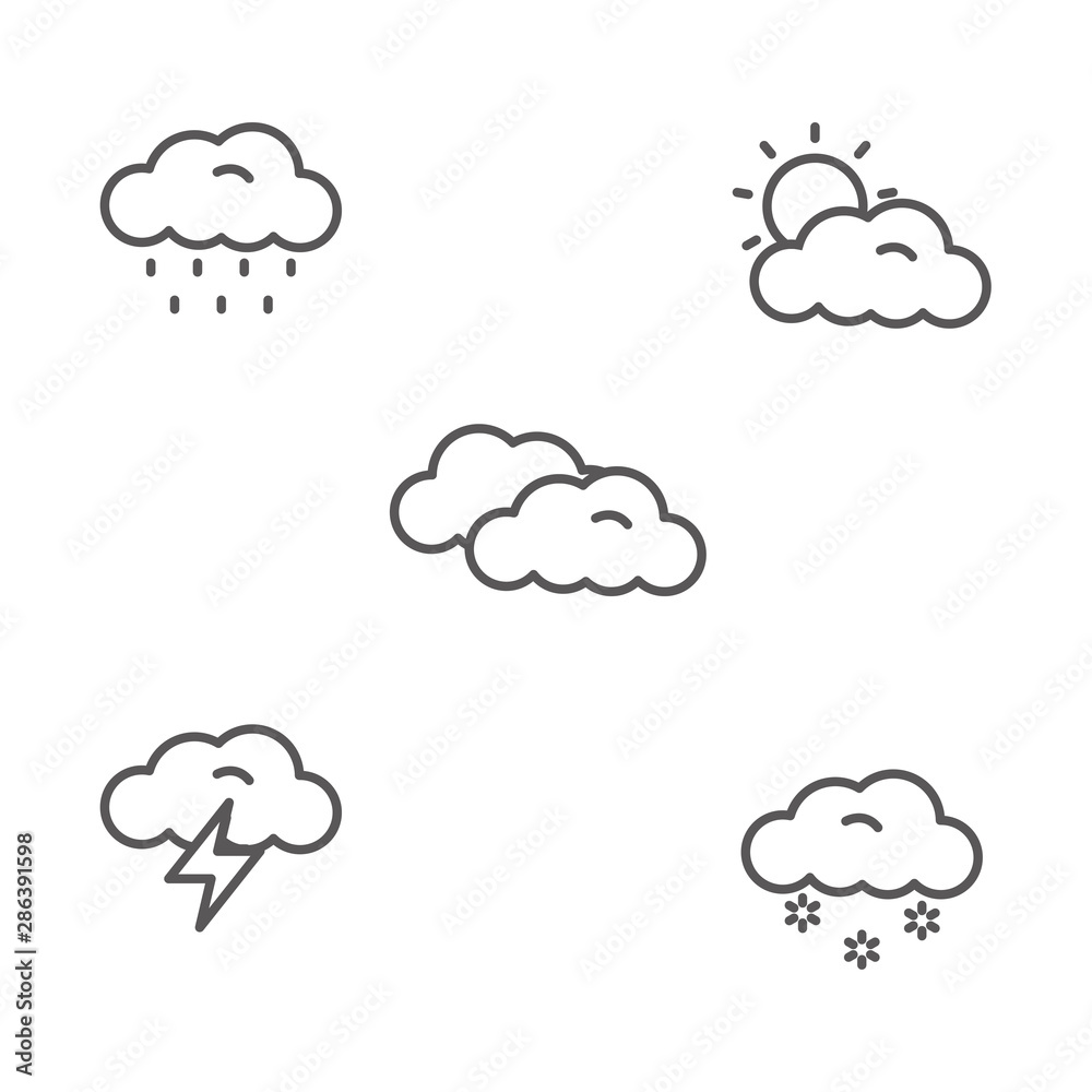Set of cloud vector illustration with simple line design suitable for icon or doodle Set of cloud vector illustration with simple line design suitable for icon or doodle