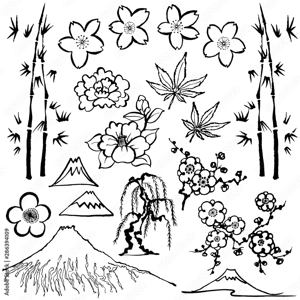 日本 和風 松竹梅 毛筆イラスト Stock Vector Adobe Stock