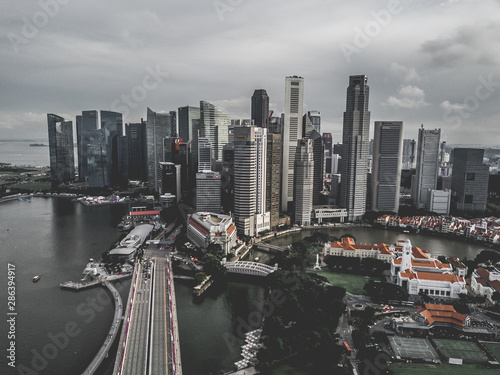 Sticker Views of Marina Bay and center Singapore from above