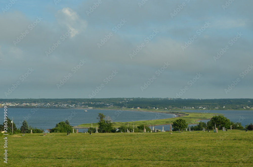 Obraz premium Summer in Nova Scotia: Overlooking Indian Bay to Dominion Beach Provincial Park and Dominion on Cape Breton Island