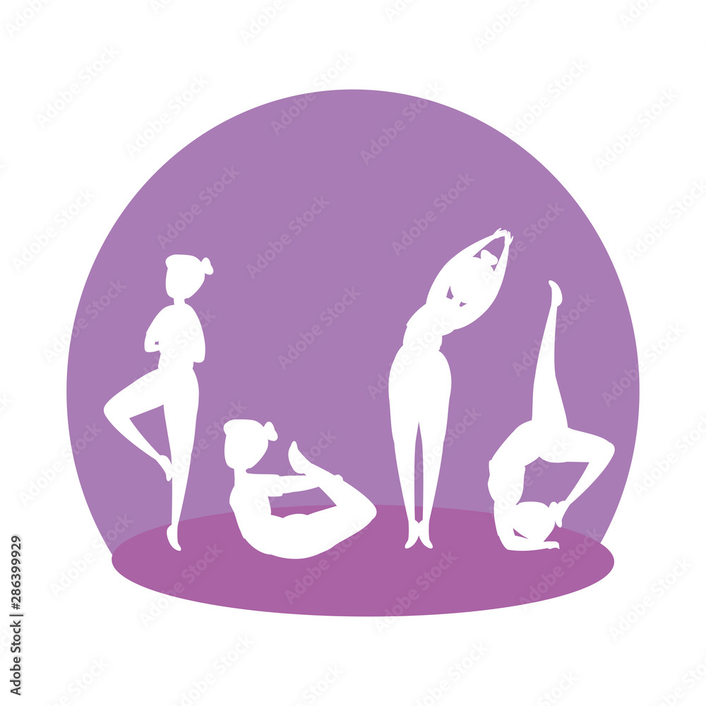 silhouette of girls group practicing pilates
