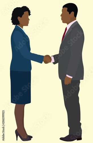 Black Businessman and Woman Shaking Hands
