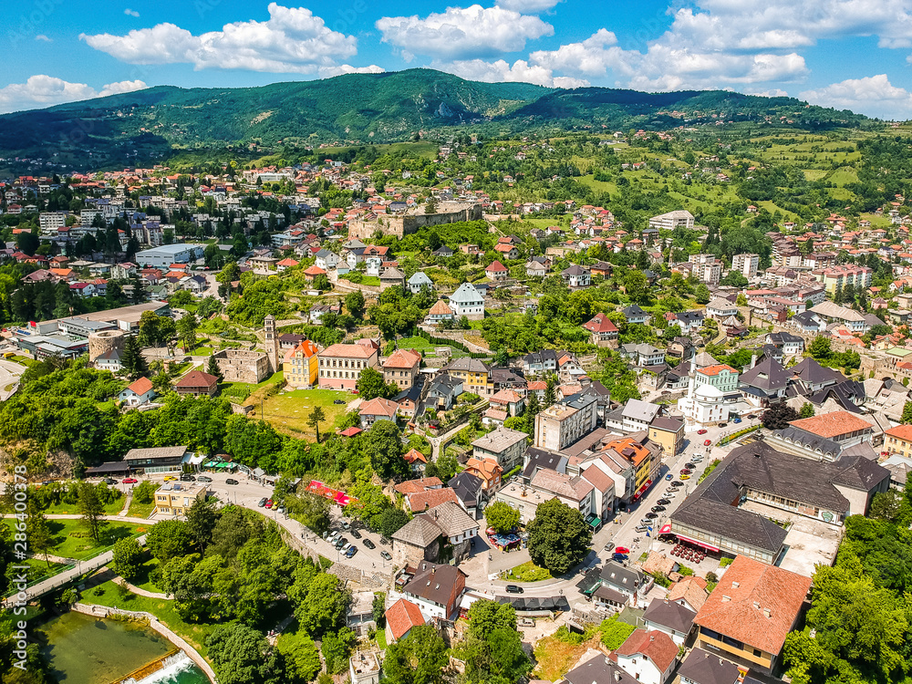 Aerial photo of city Jajce in Bosnia and Herzegovina