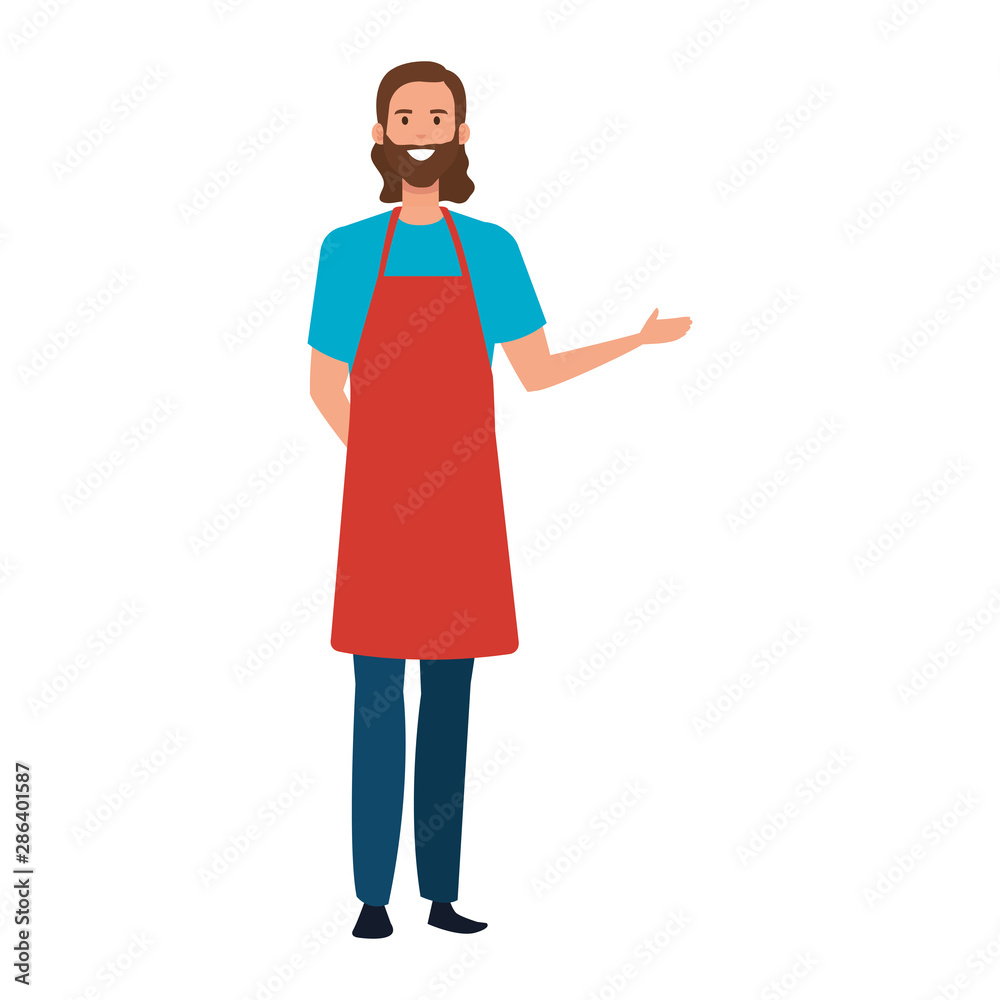 happy young artist man with apron happy young artist man with apron