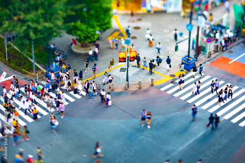 Photography Shibuya crossing in Tokyo high angle tiltshift
