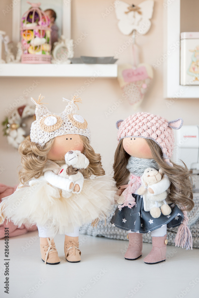 Fototapeta premium Handmade interior dolls. Beautiful, pretty gift for a girl or woman