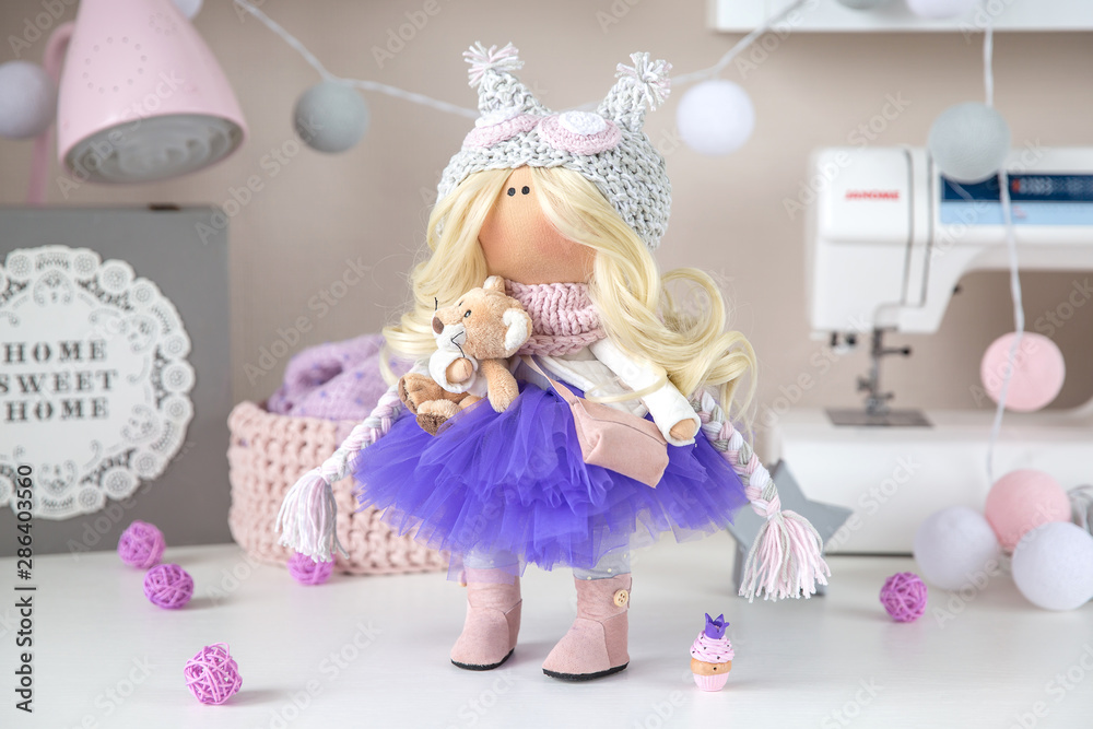 Fototapeta premium Handmade interior dolls. Beautiful, pretty gift for a girl or woman