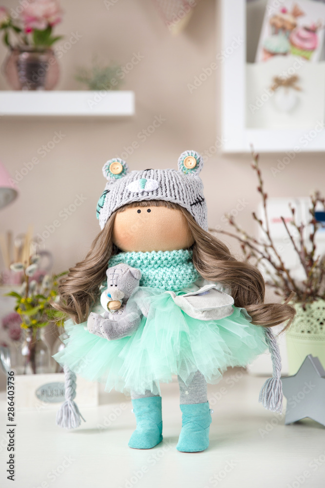 Fototapeta premium Handmade interior dolls. Beautiful, pretty gift for a girl or woman