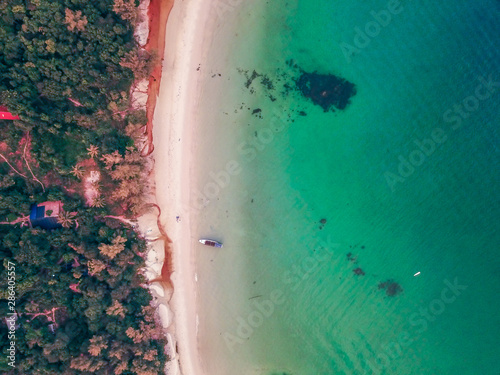 Koh Rong island from above, beach and sunset, in Cambodia Sihanoukville