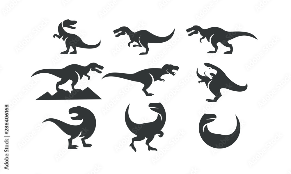 dinosaur set logo black icon design vector illustration