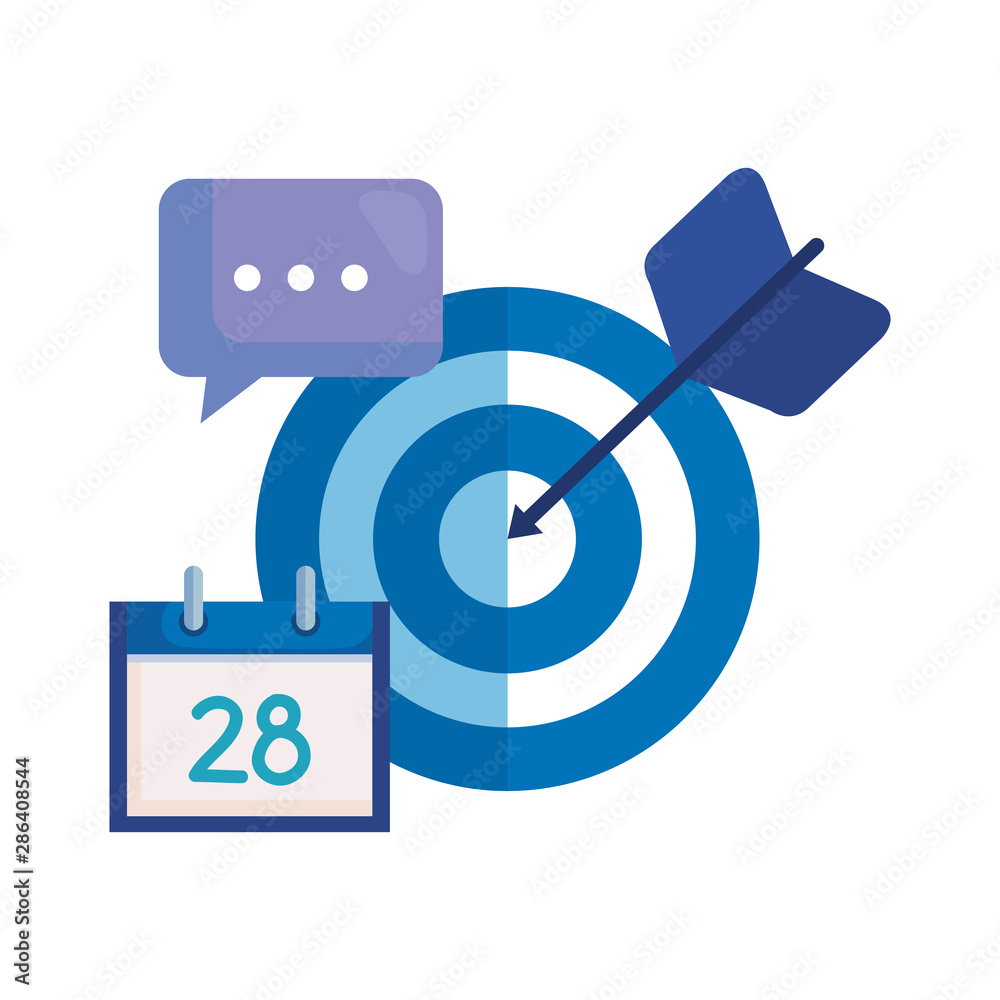 target arrow success with calendar and speech bubble