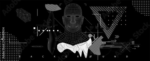 Artificial Intelligence (ai) concept. Robotic computer Intellect and machine learning cyber mind. Holographic silhouette of a human. Cyber head (Ai) illustration. VR - virtual reality image. Vector