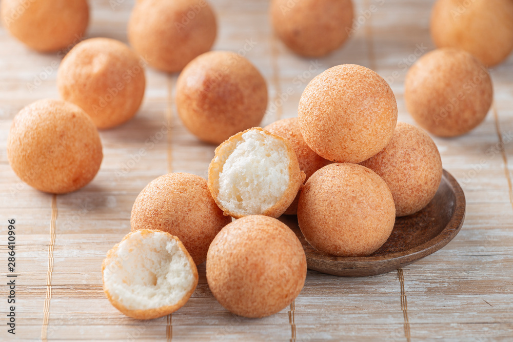 Fritters on the table, typical Colombian food, close-up image Fritters on the table, typical Colombian food, close-up image