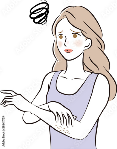 毛を気にする女性　イラスト