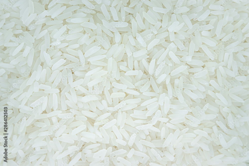 Long grain white rice background, Close up shot of the rice background,  closeup