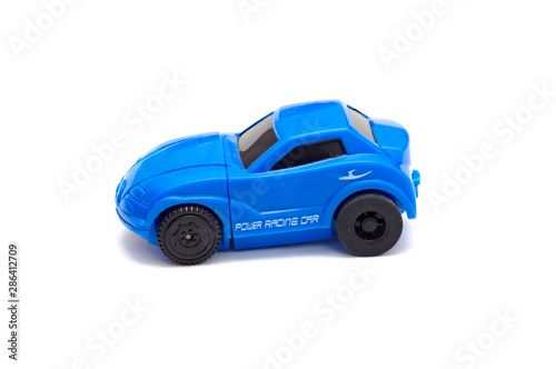 children s toy car blue on a white background  side view