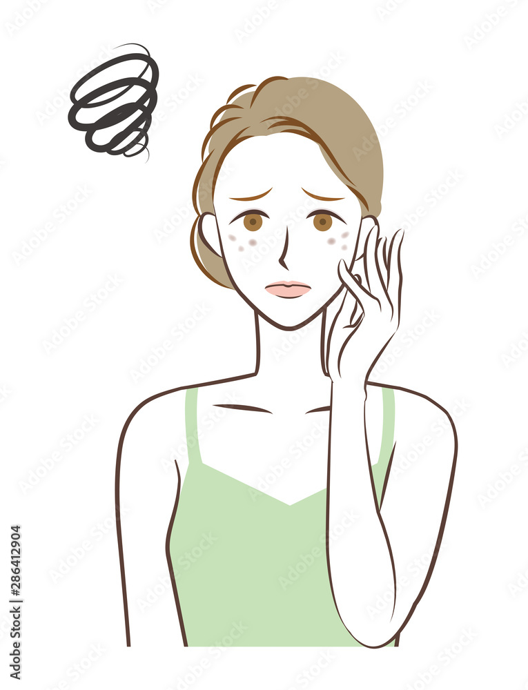 肌の悩み　しみ　女性　イラスト