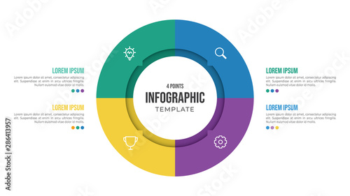 4 points circular infographic element template with icons and colorful flat style, can use for presentation slide