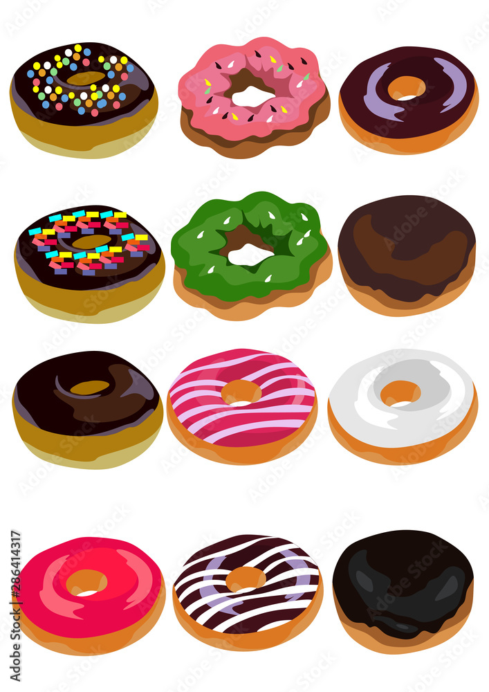 donut  with various toping on vector illustration