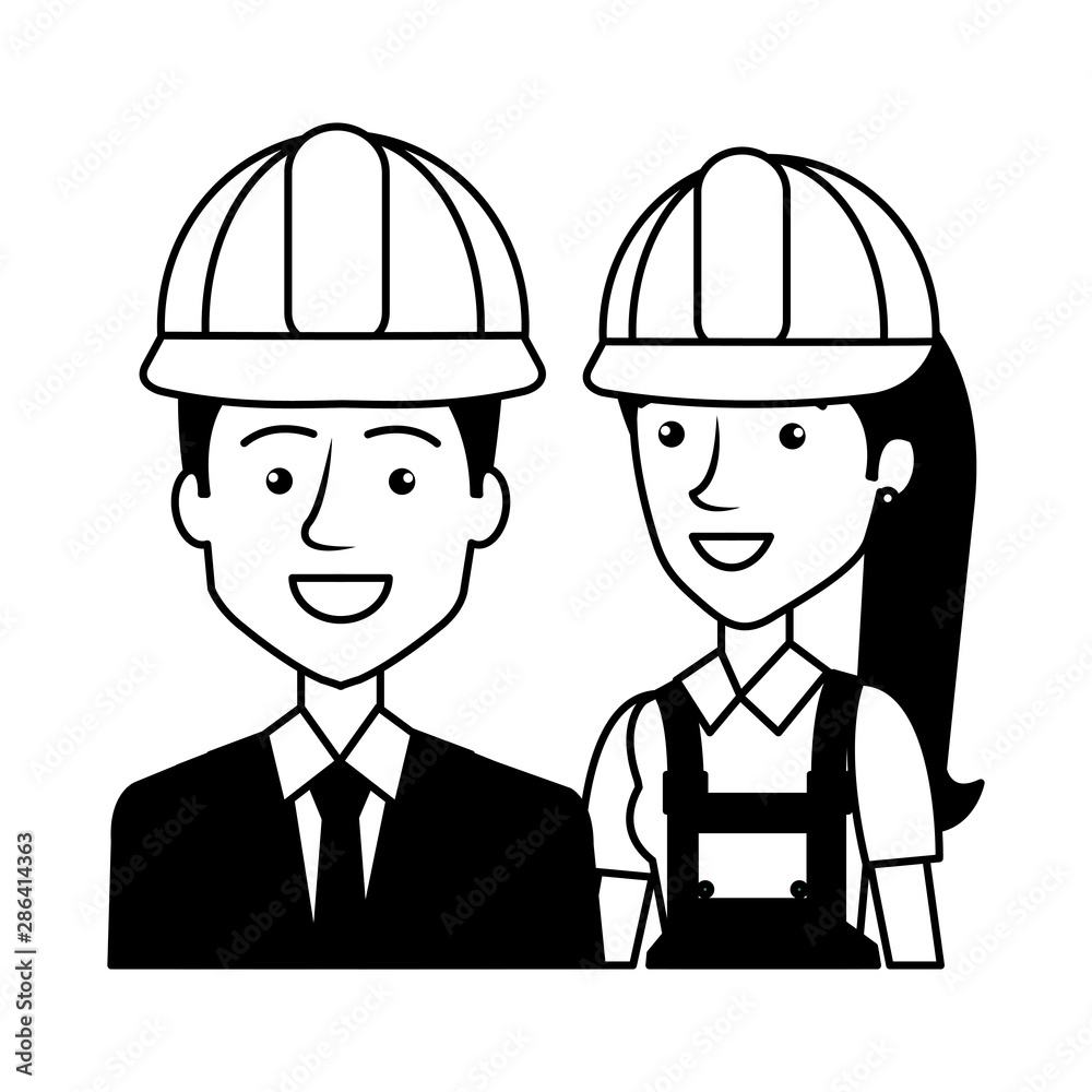 engineer and female builder with helmets avatars characters engineer and female builder with helmets avatars characters